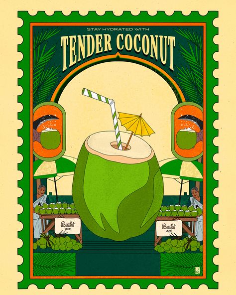 Coconut Illustration, Tender Coconut, Indian Illustration, Cold Pressed Oil, Gif Instagram, Street Vendor, Illustration Advertising, Digital Art Illustration, Drawing Artwork