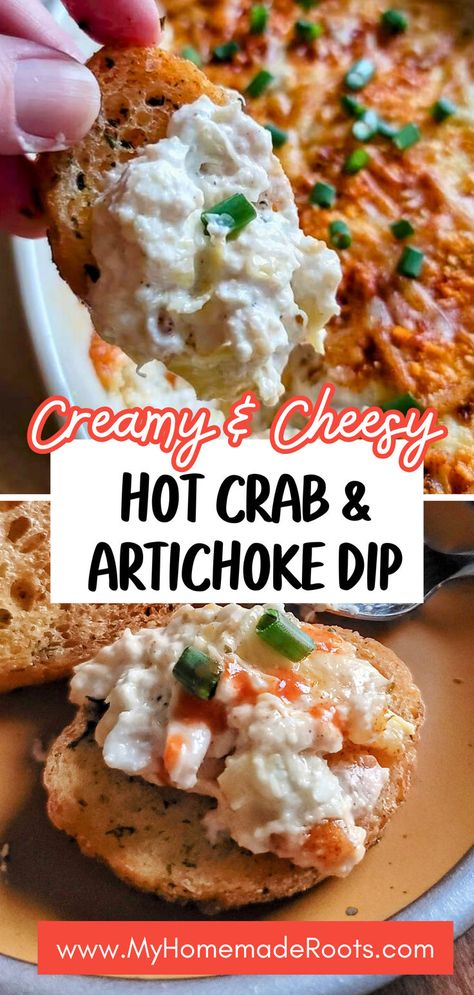 Indulge in this creamy, cheesy Hot Crab Artichoke Dip – the perfect holiday appetizer or party dip! Loaded with succulent crab meat and melted cheese, it's delicious served warm or chilled. Easy to make and sure to be a crowd-pleaser, this dip pairs perfectly with crusty bread or crackers. Get the recipe for a festive appetizer that will steal the show at your next gathering! #HolidayAppetizers #AppetizerRecipes #BakedDip #CrabDip #PartyAppetizers #EasyAppetizers 3 Ingredient Crab Dip, Jalapeno Crab Dip, Artichoke Crab Dip Recipe, Buffalo Crab Dip, Healthy Dips Recipes, Crab Cheese Ball, Crab Appetizer Recipes, Artichoke Crab Dip, Salad Dip Recipe