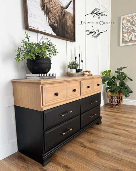 • • SOLD • • I love these maple dressers. This piece needed a bit of work but nothing a bit of elbow grease and repair magic couldn’t fix! I straightened out the base and I absolutely LOVE this new hardware on it. Oh, and let’s not disregard that stunning wood grain on top 😍 Finished in coal black by @fusionmineralpaint. DID I MENTION I HAVE MATCHING NIGHTSTANDS?! Stay tuned for the next post! 50Wx29.5H $650 • Pickup Leduc • Delivery available for a fee • 25% non refundable deposit r... Black And Wood Furniture, Black And Wood Dresser, Matching Nightstands, Wood Dresser, Grease, Stay Tuned, Wood Grain, Furniture Diy, Dresser