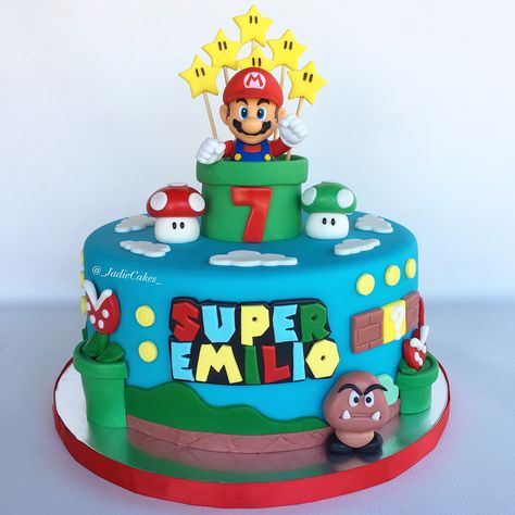 Birthday Cake Kids Boys, Mario Birthday Cake, Mario Bros Cake, Super Mario Cake, Super Mario Bros Birthday Party, Super Mario Bros Party, 5th Birthday Cake, Mario Cake, Mario Bros Birthday