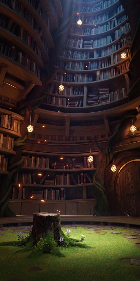 Fantasy Study Room Art, Fantasy House Interior, Tiktok Background, Wiccan Wallpaper, Cozy Library, Secret Passages, Fantasy Tree, Facade Architecture Design, Cartoon House