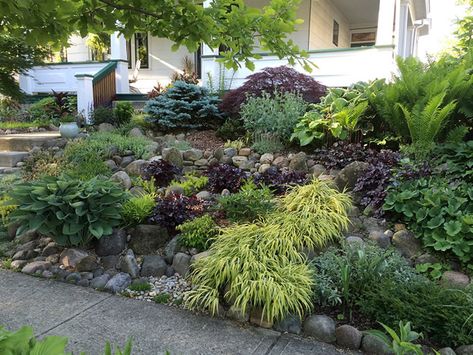 Landscaping A Slope, Shady Garden, Hillside Garden, Hillside Landscaping, Sloped Garden, Rock Garden Landscaping, Fine Gardening, Front Yard Garden, Low Maintenance Plants