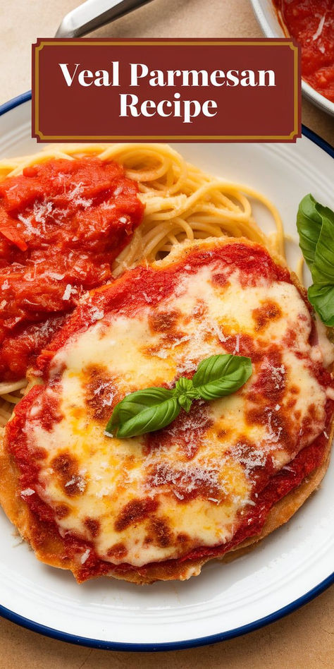 Savor the flavors of this Veal Parmesan! Crispy, tender veal topped with savory marinara sauce and melted cheese, baked to perfection for an easy, irresistible dinner. Veal Oscar Recipe, Easy Veal Recipes, Veal Parmigiana Recipe, Veal Parm, Veal Parmesan Recipe, Veal Parmesan, Oscar Food, Veal Cutlet, Veal Recipes