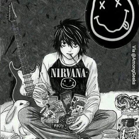 Nirvana Art, Film Anime, L Lawliet, Emo Scene, Kurt Cobain, Nirvana, Drake, Manga Art, Aesthetic Anime