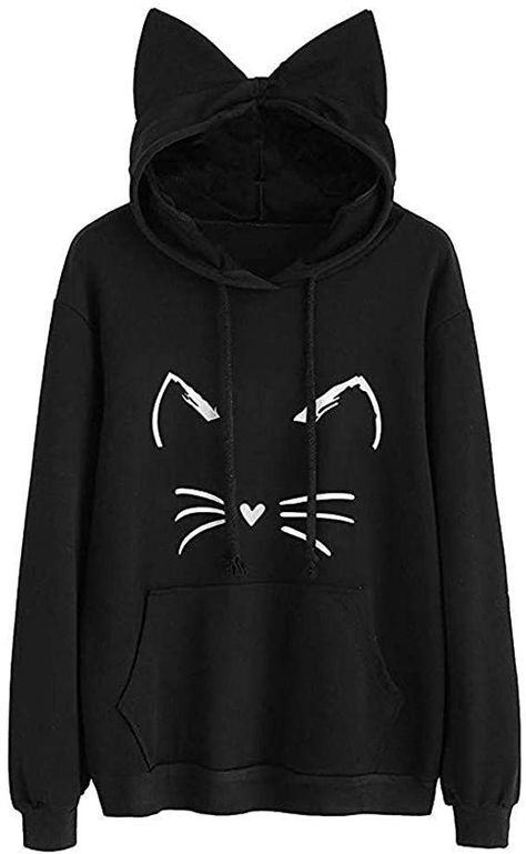 Hoodies For Teens, Red Cartoon, Hooded Sweater Coat, Women Fall Tops, Pocket Cat, Cat Tee Shirts, Long Sweater Coat, Sleeve For Women, Cat Fashion