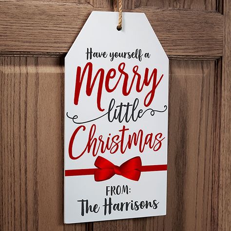 Gift Tag Greetings Personalized Wood Tag Painted Signage, Tag Signs, Door Tag, Block Decor, Christmas Getaways, Boards Ideas, Personalization Mall, Winter Ball, Large Door