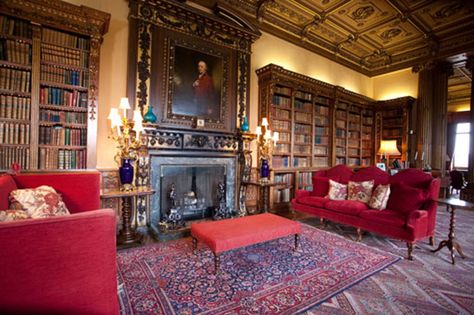 Downton Abbey - Library Highclere Castle Interior, French Castle Interior, Downton Abbey Decor, Highclere Castle, French Castles, Castles Interior, Antique Fireplace, Stately Home, Drawing Room