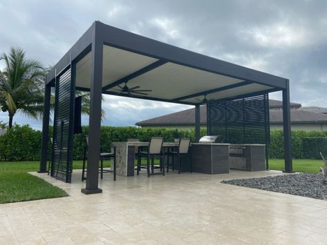 6 Key Rain Proof Pergola Considerations: - Azenco Outdoor Rain Proof Pergola, Azenco Pergola, Pergola With Fan, Modern Pergola Ideas, Tranquil House, Waterproof Pergola, Pergola Covers, Modern Pergola Designs, Pool Pergola