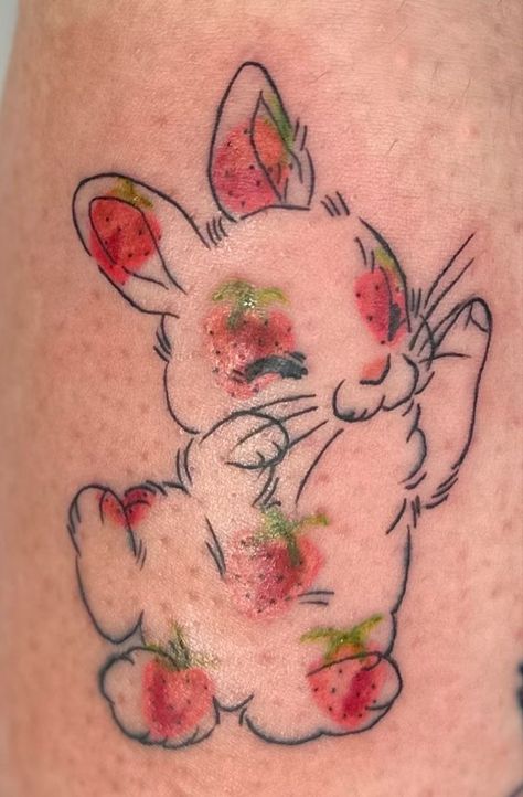 ❤️❤️❤️❤️❤️❤️❤️ Kawaii Face Tattoo, Strawberry Bunny Tattoo, Silly Little Tattoos, Cute Girly Tattoos, Kawaii Tattoo Ideas, Cutesy Tattoos, Color Tattoo Ideas, Kawaii Tattoos, Soft Tattoo