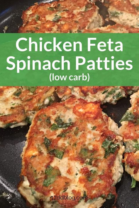 Spinach Patties, The 17 Day Diet, Spinach Burgers, Chicken Feta, 17 Day Diet, Low Carb Low Fat Recipes, Easy Mediterranean Diet Recipes, Ground Chicken Recipes, Boiled Egg Diet Plan