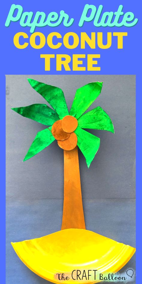 Paper plate coconut tree craft Jamaica Crafts For Kids, Hawaiian Arts And Crafts, Coconut Crafts For Kids, Coconut Craft Ideas, Caribbean Crafts, Coconut Tree Craft, Samoan Language, Hawaii Crafts, Craft Activities For Toddlers