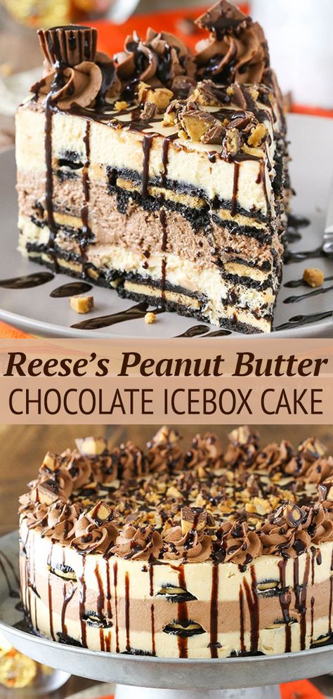 Peanut Butter Ice Cream Cake, Chocolate Icebox Cake, Icebox Cake Recipes, Peanut Butter Ice Cream, Peanut Butter And Chocolate, Peanut Butter Cake, Peanut Butter Desserts, Best Cake Recipes, Bake Dessert