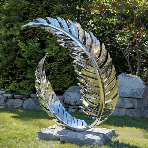 Stainless Steel Feather Art Sculpture Lawn Decoration - Garden Metal Sculpture - 3 Feather Sculpture, Metal Sculptures Garden, Yard Sculptures, Building Sketch, Lawn Art, Metal Yard Art, Decoration Garden, Feather Art, Steel Sculpture