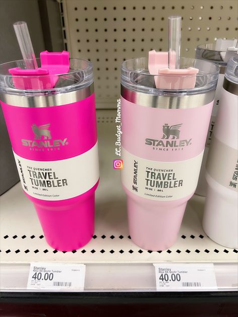 Hot Pink Water Bottle, Stanley Cup Hot Pink, Light Pink Water Bottle, Stanley Cup Aesthetic Pink, Light Pink Stanley Cup, Hot Pink Stanley Cup, Cute Cups Tumblers, Preppy Stanley, Pink Stanley