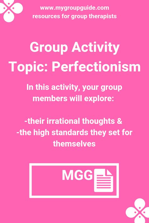 group activity: perfectionism | group therapy | group activities | mental health | For group ideas & resources, check out: https://www.mygroupguide.com Radical Acceptance Group Activity, Womens Group Therapy Activities, Dv Support Group Ideas, Social Support Group Activities, Process Group Therapy Topics, Interactive Group Therapy Activities, Therapy Group Activities, Support Group Activities, Dbt Activities