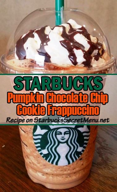 Starbucks Pumpkin Chocolate Chip Cookie Frappuccino. Two of our favorite flavors in one! Pumpkin Spice Secret Menu Starbucks, Mocha Sauce, Frappuccino Starbucks Secret Menu, Starbucks Chocolate, Frappuccino Starbucks, Starbucks Secret Menu Recipes, Frappe Recipe, Secret Starbucks Drinks, Frappuccino Recipe