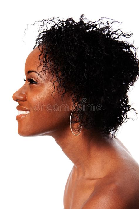 Face From Side, Side Profile Woman, Side View Of Face, Afro Curly Hair, Smile Drawing, Face Angles, Side Portrait, Profile Drawing, Face Profile