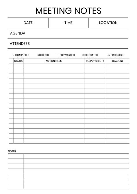 Embrace a professional and minimalist approach to your meeting notes with this black and white template. Designed for clarity and efficiency, this template provides a clean and organised layout to capture key discussions and action items. From the meeting agenda to important decisions and follow-up tasks, you can easily document the essential details. Download this printable now, only at theprintables.in. Black And White Template, Meeting Notes Template, Pta Meeting, White Template, Meeting Minutes, Meeting Agenda, Meeting Notes, Dream Chaser, Notes Template