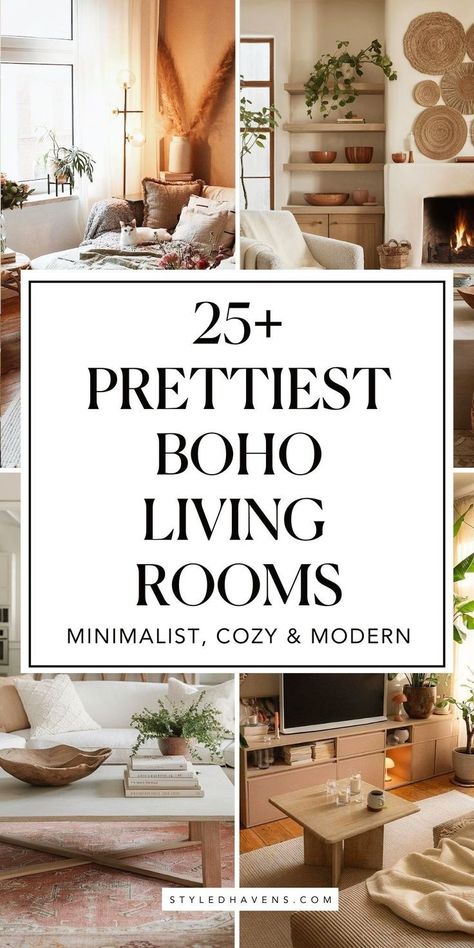 On the hunt for living room inspiration and love the cozy feel of a modern boho living room? Whether your living room style is more simple, you love a bit more color, or are aiming for a totally earthy living room these pretty, minimalist living room spaces are FULL of crazy good boho living room ideas you can totally copy. (SAVE to your earthy living room inspo board for later!) Boho Minimalist Living Room, Small Boho Living Room, Minimalist Boho Living Room, Natural Living Room Decor, Bohemian Living Room Ideas, Rustic Boho Living Room, Boho Living Room Inspiration, Cozy Boho Living Room, Boho Style Living