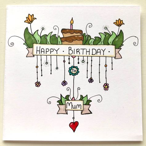 Birthday Card Art Drawing, Birthday Card Sketch Drawing, Birthday Cards Drawing Hand Drawn, Line Art Birthday Card, Birthday Card Drawing Ideas Hand Drawn, Happy Birthday Doodles Hand Drawn, Hand Drawn Birthday Card Ideas, Zentangle Birthday Card Ideas, Hand Drawn Birthday Cards Simple