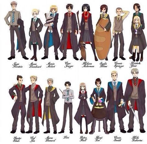 Aot X Hogwarts, Aot X Harry Potter, Aot Crossover, Aot Genderbend, Aot Fandom, Christa Lenz, Harry Potter Crossover, Sasha Braus, Atack Ao Titan