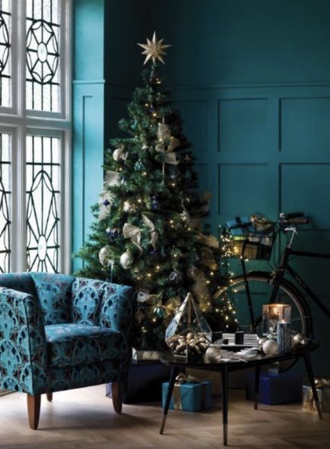 Dark Turquoise Room, Dark Teal Room, Room Xmas Decor, Teal Room, Teal Rooms, Turquoise Room, Jeweled Christmas, House Of Turquoise, Dark Turquoise