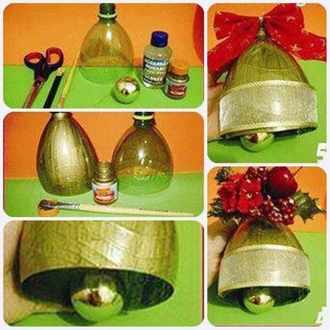 Diy Plastic Bottle, Plastic Bottle Crafts, Navidad Diy, Navidad Christmas, Christmas Deco, Homemade Christmas, Christmas Bells, Xmas Crafts, Recycle Plastic Bottles