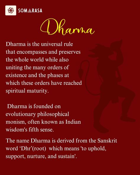 Dharma Series : Part - 1 .. What is Dharma? According to Jaimini, Dharma is "based on revelation that is favourable to the welfare of society, as decreed by the ancient Vedas." In a nutshell, dharma is an inner flowering of being that causes everything outside of it to manifest. Dharma" has no direct English meaning, numerous people use it in many situations. "Duty" is one of the most prevalent definitions of Dharma. Dharma takes on numerous meanings depending on the setting and religious u... Ahimsa Parmo Dharma, English Meaning, Sanatana Dharma, Sanskrit Words, In A Nutshell, Spirituality