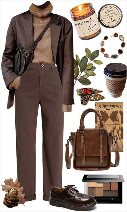 Capricorn Outfit Outfit | ShopLook Capricorn Venus Outfits, Capricorn Aesthetic Outfit, Astro Outfits, Capricorn Outfits, Capricorn Fashion, Brown Monochrome Outfit, Earthy Tone Outfits, Brown Monochrome, Venus In Capricorn