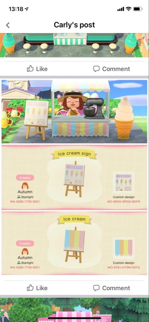 Acnh Ice Cream Truck Design Code, Acnh Ice Cream Stall Design, Ice Cream Parlor Acnh, Ice Cream Stand Acnh, Ice Cream Stall Design Animal Crossing, Acnh Ice Cream Shop, Acnh Ice Cream Parlour, Animal Crossing Ice Cream Shop, Acnh Shaved Ice Stall