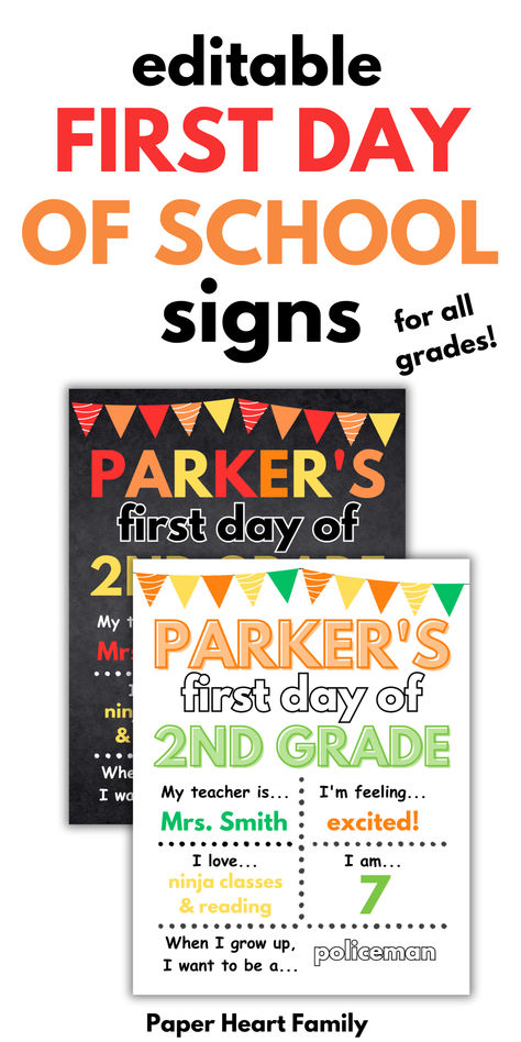 Get ready for the first day of school now with these first day of school signs that you can edit and print for free! Such a fun DIY, you can customize with your child's name, details, favorite colors, etc. Taking a photo with a sign like this is one of our favorite first day of school activities! Rainy Day Fun, Sensory Activities Toddlers, Toddler Sensory, Free Printable Activities, School Printables, First Day Of School Activities, Printables Free Kids, Printable Activities For Kids, School Signs