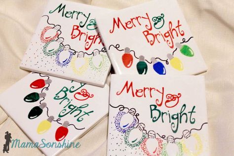 MSS_Sharipe Colored Tile Coasters Christmas Tile Coasters, Diy Christmas Coasters, Christmas Craftivity, Cameo Pro, Christmas Tiles, Vinyl Sayings, Diy Coasters Tile, Stem Club, Christmas Art For Kids