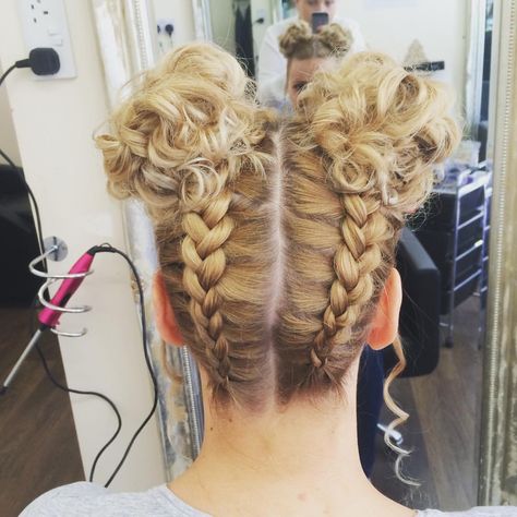 Curly bunches with back plaits! #love Concert Hair, Hair Dressers, Concert Hairstyles, Plaits Hairstyles, Christmas Concert, Plaits, French Braid, White Hair, Up Hairstyles