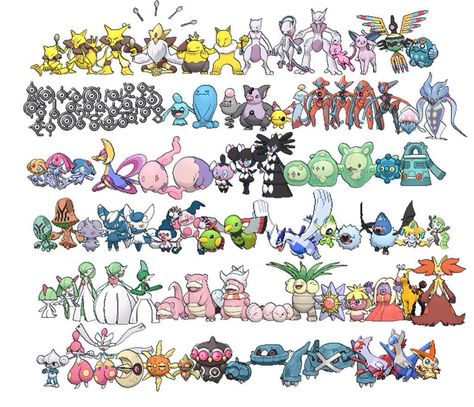 Psychic type Pokemon Type Pokemon Psychic, Pokemon Drawing Reference, Psychic Fakemon, Pokemon Shifting, Psychic Type Pokemon, Psychic Pokemon, Pokemon Chart, Color Characters, Pokémon Team