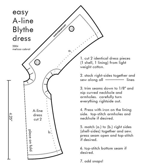 A Line Dress Pattern for Neo Blythe Doll pattern_alinedress.gif (1160×1364) Easy Sew Dress, Doll Dresses Diy, Monster High Doll Clothes, Kids Clothes Diy, Blythe Doll Dress, Doll Clothes Patterns Free, Trendy Sewing, Doll Dress Patterns, Blythe Dress