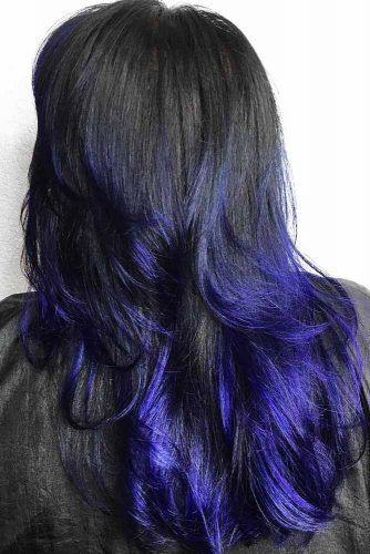 Blue Ends On Black Hair, Hair Color Combinations, Blue Black Hair Color, Hair Color Pictures, Navy Hair, Hair Tricks, Purple Ombre Hair, Blue Ombre Hair, Dyed Hair Blue