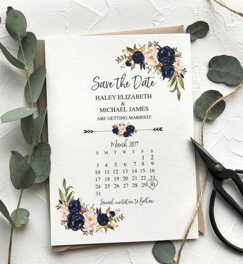 Save The Date Invites, Chic Save The Date, Save The Date Floral, Blue Save The Date, Save The Date Rustic, Blush Floral Wedding, Simple Wedding Cards, Rustic Save The Date, Wedding Card Design Indian