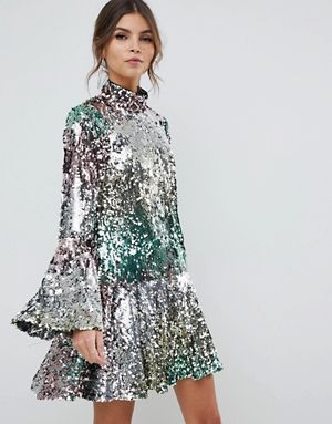 Rainbow Sequin Dress, Ideas For New Year, Mini Sequin Dress, Kimono Mini Dress, Holiday Party Attire, New Year Eve, Looks Country, Oasis Dress, Angel Dress