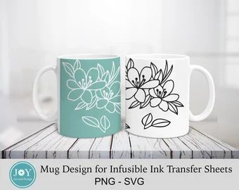 Mug wraps | Etsy Mug Press Svg, Cricut Mugs, Sheet Flowers, Diy Mug Designs, Flowers Template, Cricut Mug Press, Infusible Ink Transfer Sheets, Painted Coffee Mugs, Joy Art