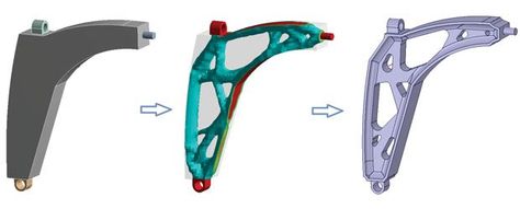 Topology optimization applied to the design of an automobile upper control-arm done with GENESIS Topology for ANSYS Mechanical (GTAM) from Vanderplaats Research & Development and ANSYS SpaceClaim Topology Optimization, Desk Modern Design, Bionic Design, Lattice Structure, Metal Printing, Additive Manufacturing, 3d Printed Objects, Generative Design, Plastic Design