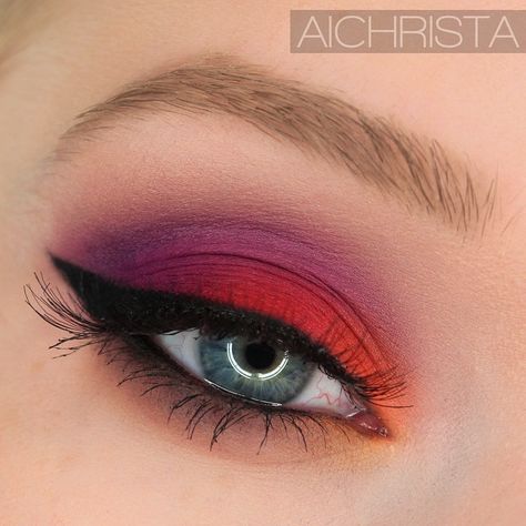 Burning Heart palette Purple Eye Makeup Tutorial, Red Eyeshadow Look, Cosmetic Inspiration, Red Eye Makeup, Burning Heart, Purple Eye Makeup, Red Eyeshadow, Colorful Eye Makeup, Single Photo