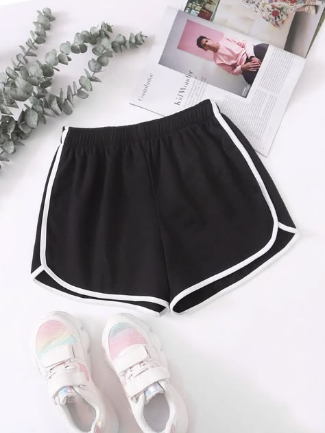 Contrast Binding Elastic Waist Track Shorts | SHEIN USA Shein Shorts, Dolphin Shorts, Track Shorts, Dr Closet, Looks Chic, Fashion Stylist, Sporty Style, Black Shorts, Insta Fashion