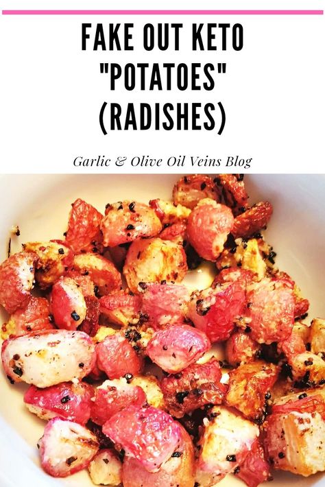 Fake out potatoes, made with radishes.  Helps the potato cravings! So good. Keto Potatoes, Red Potato, Roasted Radishes, Radish Recipes, Garlic Olive Oil, Mashed Potato Recipes, Keto Side Dishes, Dinner Party Recipes, Radishes