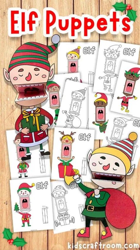 Printable Christmas Elf Puppets. Finger Puppets Printable, Christmas Puppets, Religious Christmas Crafts, Elf Coloring, Elf Printables, Elf Crafts, Library Crafts, Quirky Christmas, Puppets For Kids