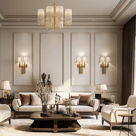 Luxury Living Room Inspiration, White Wall Paneling, Drawing Room Design, Elegant Living Room Decor, Classic Living Room, Wall Molding, Elegant Living Room, Traditional Living Room, Elegant Living