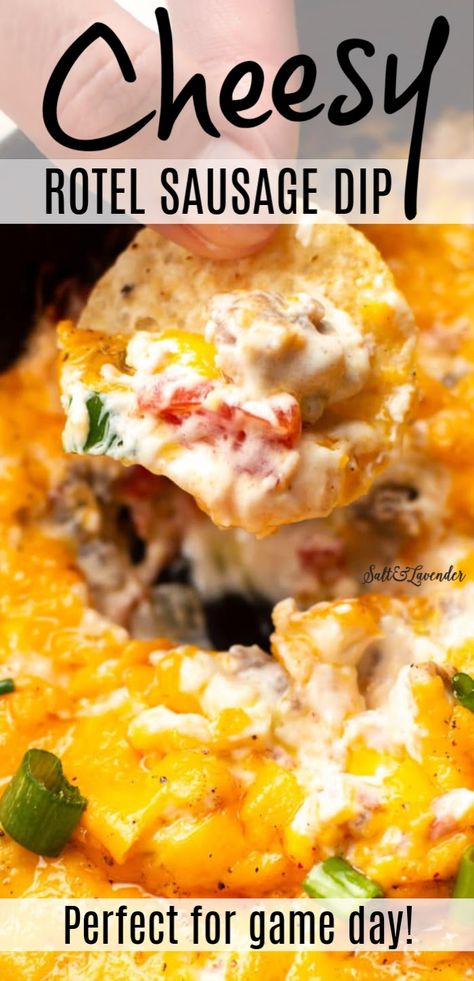 Rotel Sausage Dip, Rotel Dip With Sausage, Cheesy Sausage Dip, Sausage Cream Cheese Dip, Sausage Dip Recipe, Cheddar Cheese Dip, Sausage Cream Cheese, Sausage Appetizers, Pork Sausage Recipes