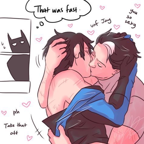 Jason X Grayson, Jaydick Fanart Kiss, Jaydick Fanart, 30 Day Otp Challenge, Otp Challenge, Bat Images, Red Hood Comic, Jason X, Superman X Batman