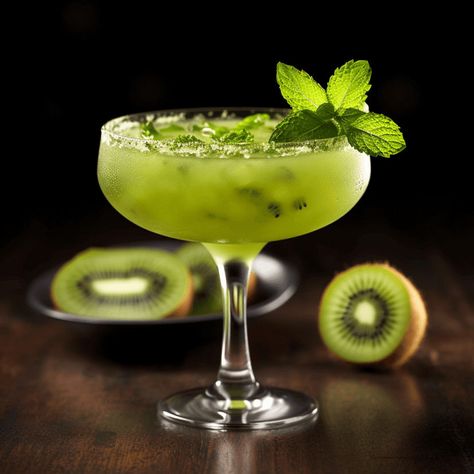 The Kiwi Cocktail offers a delightful balance of sweet and sour flavors, with a hint of tanginess from the kiwi fruit. It is light and refreshing, with a fruity aroma and a smooth finish. Kiwi Margarita, Kiwi Cocktail, Kiwi Drink, Hey Bartender, Kir Royale, Cocktail Videos, Cocktails To Try, Cocktail And Mocktail, Fruity Drinks