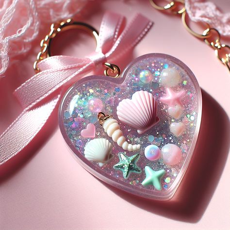 Sparkle with this heart-shaped resin art keychain, a perfect accessory for teenage girls. It's embedded with iridescent glitter, microscopic sea shells, and glows magically. Comes in soft pastels, tethered with a delicate gold chain. #TrendyKeychain #ResinArt #TeenAccessories #PastelColors #SeaShellKeychain #GlitterKeychain Heart Resin Keychain, Resin Art Keychain, Shell Keychain, Art Keychain, Keychain Resin, Heart Resin, Shell Heart, Delicate Gold Chain, Resin Keychain