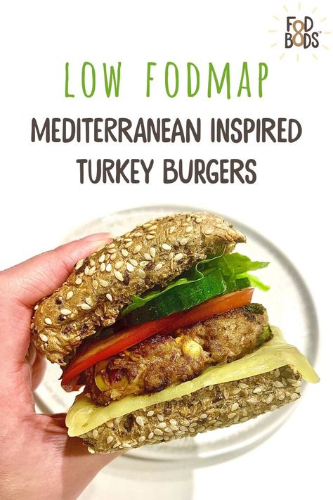 These Mediterranean inspired turkey burgers are juicy, refreshing, and packed with so much flavor you’ll find it hard to believe they're low FODMAP! Low Fodmap Recipes, Fodmap Recipes, Turkey Burgers, Low Fodmap, Lean Protein, Heart Health, Turkey Recipes, Saturated Fat, Chicken Burgers